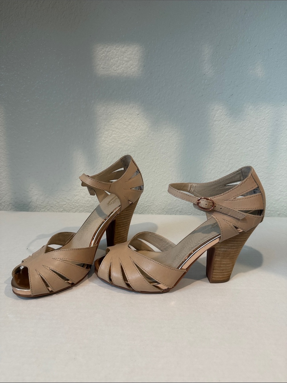 Seychelles Nude Peep-Toe Strappy Ankle-Heel Sandals